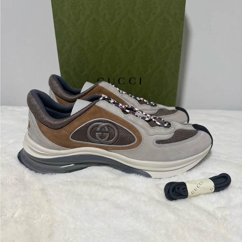 Gucci Men's Gucci Run Sneaker Light Grey Suede Size UK13.5/US14